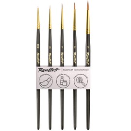 Roubloff Kolinsky Professional Imitation Brush Set | 5 Round Synthetic Brushes in Sizes 00 0 1 2 3 | For Acrylic, Watercolor, Gouache and Oil Paints