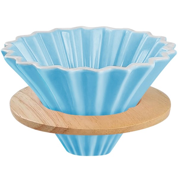 EHERDM Ceramic Coffee Dripper with Wood Cup Stand Pour Over