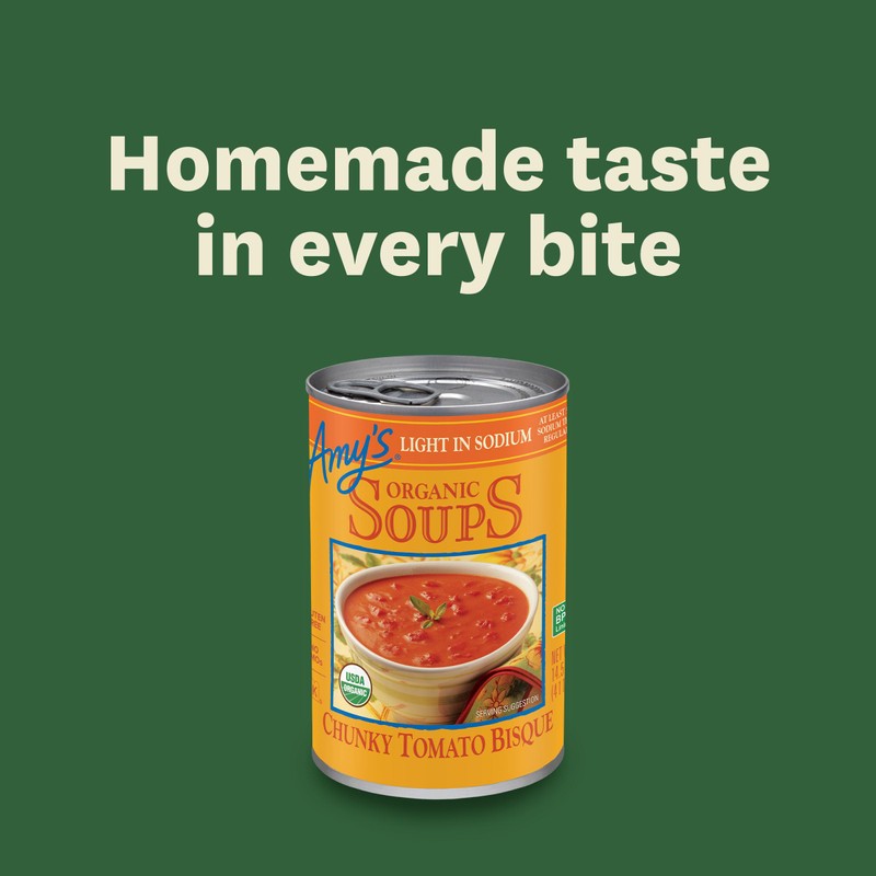 Amy’s Soup, Chunky Tomato Bisque Canned Soup, Light in Sodium,
