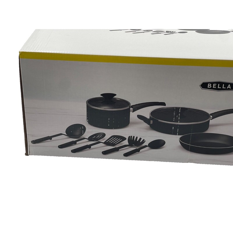 BELLA 12 Piece Nonstick Kitchen Essentials Cookware Set black New