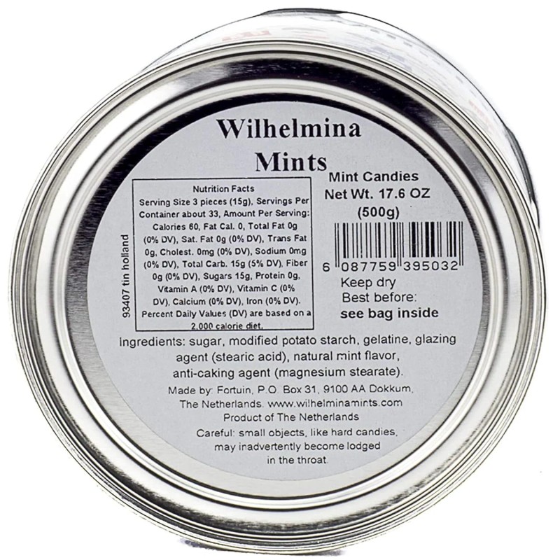 Wilhelmina Peppermints Dutch Confectionery Gift Tin 1.1 Pound Dutch Candy