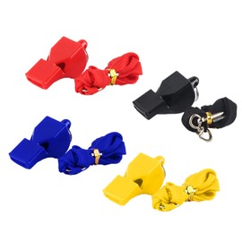 Yoezuo Whistle with Lanyard, Pack of 4 Colours Plastic Whistle Sports Whistles with Adjustable and Removable Lanyard for School Sports, Football, Physical Lessons (Black, Red, Yellow, Blue)