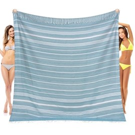 Oversized Giant Turkish Beach Towel Blanket Extra Large XXL Lightweight Cotton Quick Dry Sand Free Boho Throw Pool Cloud Sandrpoof Blankets Women Men Big Jumbo Wide 2 Person Size Green Stripes