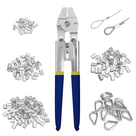 Sanuke Wire Rope Crimping Swaging Tool Cable Crimps up to 2.0mm(5/64inch) with 160pcs 4sizes Aluminum Double Barrel Ferrule Loop Sleeve and 10pcs Stainless Steel Thimble Assortment Kit