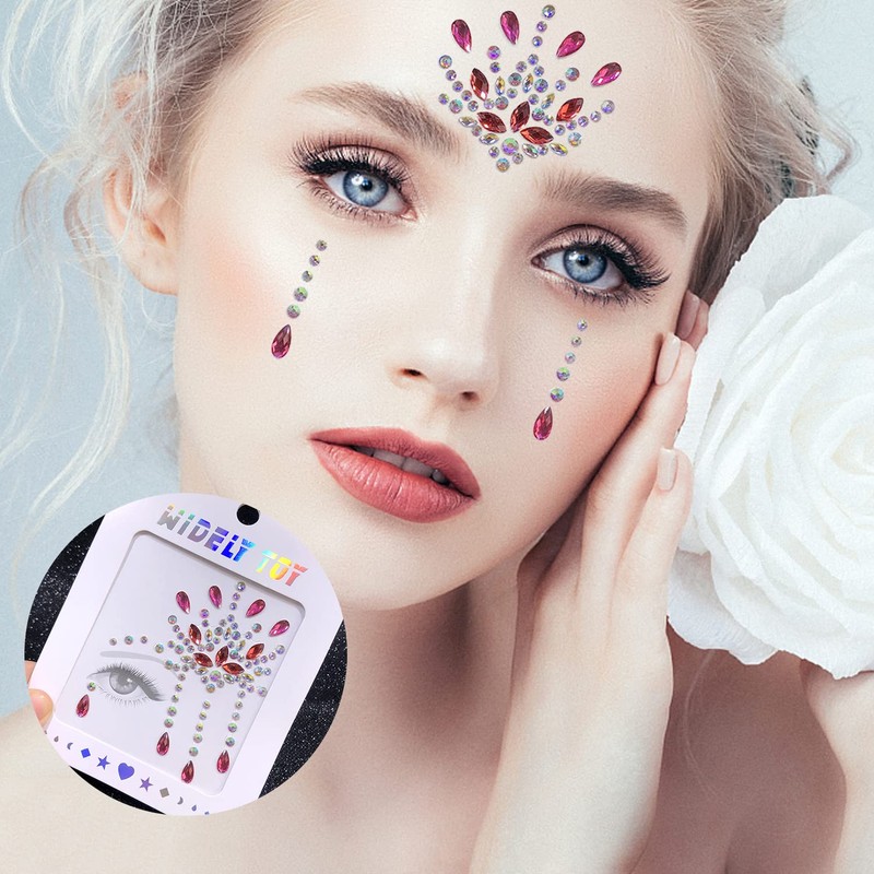 7 Face Gemstone Stickers, Festive Rhinestone Glitter Face Temporary Tattoo