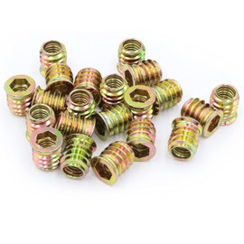 LBY 35pcs 5/16-18×15mm Threaded Inserts Nuts, Hex Socket Drive Furniture Flanged Screw-in Nut, Carbon Steel (Zinc Plated), Yellow