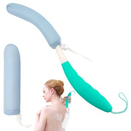 KkaFFe Shower Back Brush with Long Handle, 15.35" Body Brush, Long Handled Sponge Body Exfoliator, Loofah Back Scrubber for Men Women, Aid Bathing