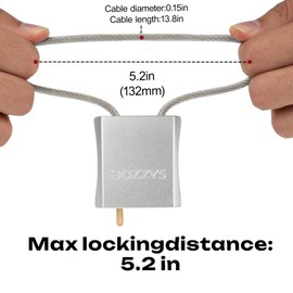 BOZZYS Cable Padlock with 3 Keys | L 1.15ft(0.35m),D 1/6in(4mm) Adjustable Steel Cable Lock | Aluminum Locks for Bikes, Gate, Lockers & Outdoor Gear | Weatherproof & Silver