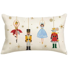 RABUSOFA Christmas Pillow Covers 12x20 Inch Nutcracker Christmas Decorations Gold Party Christmas Throw Pillow Cases Xmas Outdoor Snowflake Christmas Decor Winter Decorative Pillows for Couch Holiday
