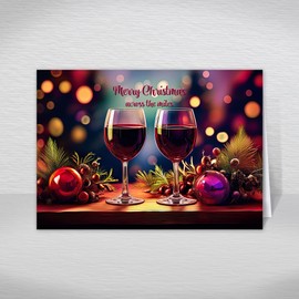 Across the Miles Christmas Card, A5 Special Christmas Card Across the Miles, Distant Friends, Family, Relatives Christmas Greeting Cards with a Greetings Verse Inside: Wine and Baubles Christmas Card