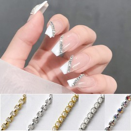 Chisafly Nail Parts, Chain, Rhinestone Chain, Sparkling, Nail Chain, Parts, Cutable, Nail Art, 2 Pieces, Approx. 19.7 inches (50 cm), Rhinestone - Silver)