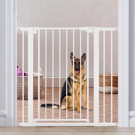Mumeasy 36" High Extra Tall Dog Gate, 29.6"-40.5" Wide Pressure Mounted Tall Baby Gate for Dog, Auto Close Pet Gate with Door for Stairs,Doorways,House,White