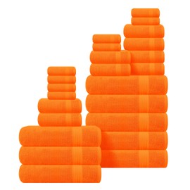 GLAMBURG Ultra Soft 24-Piece Towel Set - 100% Pure Ringspun Cotton, Contains 8 Oversized Bath Towels 27x54, 8 Hand Towels 16x28, 8 Wash Cloths 13x13 - Ideal for Everyday use, Hotel & Spa - Orange
