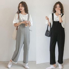 Keeming Casual Maternity Overalls Pants Wide Gray/M