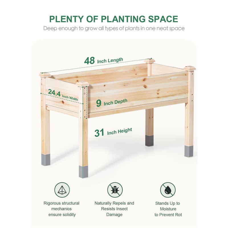 MIXC Wooden Raised Garden Bed with Legs, 48”L X 24”W,