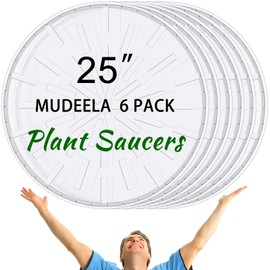 DoubleFill 6 Pcs 25 Inch Plant Saucer Large Clear Plastic Flower Plant Trays Heavy Duty Round Water Catcher for Plants Pots Indoors Planter Outdoor Garden