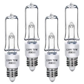 Lachesan Halogen Light Bulbs, JDE11 75W, 120V, 2800K Warm White, Mini Candelabra Base, 4 Pack