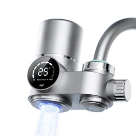 Kobuer Water Filter for Sink Faucet, Upgraded Faucet Mount Water Filtration System with UV Light and Real-Time Filter Life Indicator, Reduces Lead Chlorine, Heavy Metals (Incl. 1 Filter, 13 adaptors)