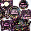 Glow Neon Party Tableware Supplies Serves 20 - Includes Plates,