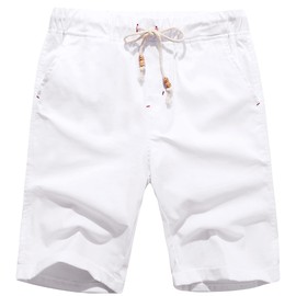 Boisouey Men's Linen Casual Classic Fit Short Summer Beach Shorts White M