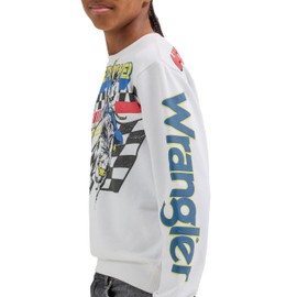 Wrangler Boys' X Hot Wheels Youth Crewneck “Rodeo” Pullover, White, Large
