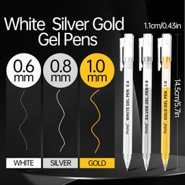 Fhyhej Gold Silver White Gel Pen 9-Pack, 0.6/0.8/1.0mm Extra Fine Tip Opaque Archival Ink Pens for Black Paper Art Sketching, Watercolor & Holiday Gifts
