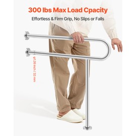 VEVOR Toilet Safety Rail, 31.5 Inch U-Shaped Handicap Grab Bar, 304 Stainless Steel Senior Safety Pole, Toilet Grab Bars with Anti-Slip Handle, 300 Lbs Load Capacity Security Handrail with Support Leg