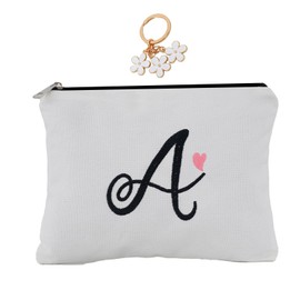 A-Z - Bolsa de cosméticos con combinación de letras bordadas, bolsa de regalo personalizada, bonita bolsa de maquillaje, adecuada para bodas, cumpleaños, día festivo, es un gran regalo para mujeres, mamá, profesores, amigos, damas de honor, Blanco, A, Bo