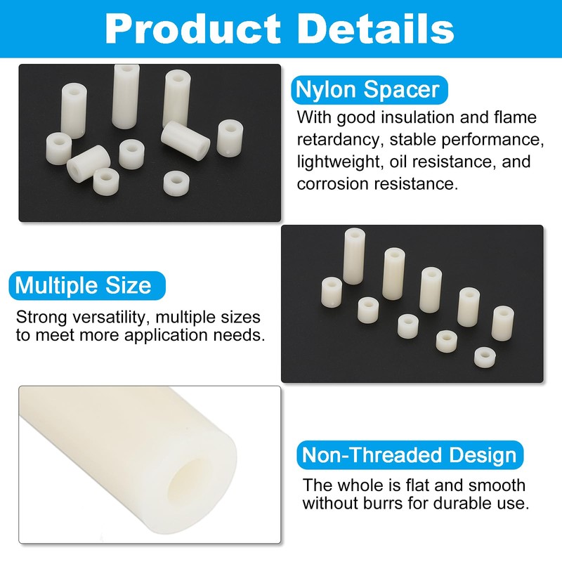 PATIKIL M6 Nylon Spacer, 150Pcs Round Spacer Standoff Non-Threaded Assortment