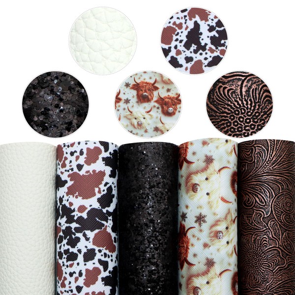 David accessories Cow Faux Leather Sheet 5pcs/Set 7.7" x 12.9"(20cm
