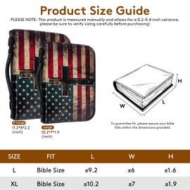 American Flag Bible Case for Men, Bible Cover with Handle&Zipper, Waterproof Bible Bags for Standard Size Bible, PU Leather Bible Accessories with Pen Storage, Bible Gifts