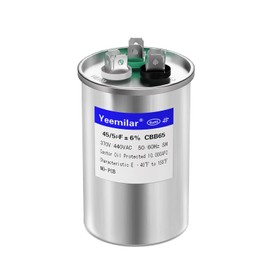 45+5 uF 45/5 MFD ±6% 370V/440V CBB65 AC Capacitor, Dual Run Round Capacitor Replacement for HVAC Motor Start, Fan Start, Heat Pump, Condenser Straight Cool