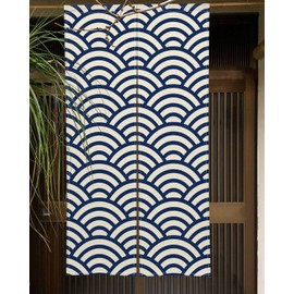 XMJJKUF Noren Japanese Style Doorway Curtain Window Treatment Door Tapestry Cartoon Wave Printed Door Curtain Polyester for Privacy Partition Divider Kitchen Home Decorations 33.5" Width x 70.9" Long