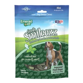 Emerald Pet Fresh Smileezz Grain Free Dog Dental Treats — Minty Fresh Breath and Clean Teeth for Puppies and Small Dog Breeds — Made in USA Mini, 12 Oz