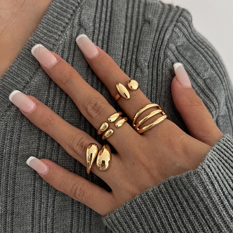 HUASAI Gold Rings Stackable Chunky Statement Jewelry Knuckle Finger Adjustable