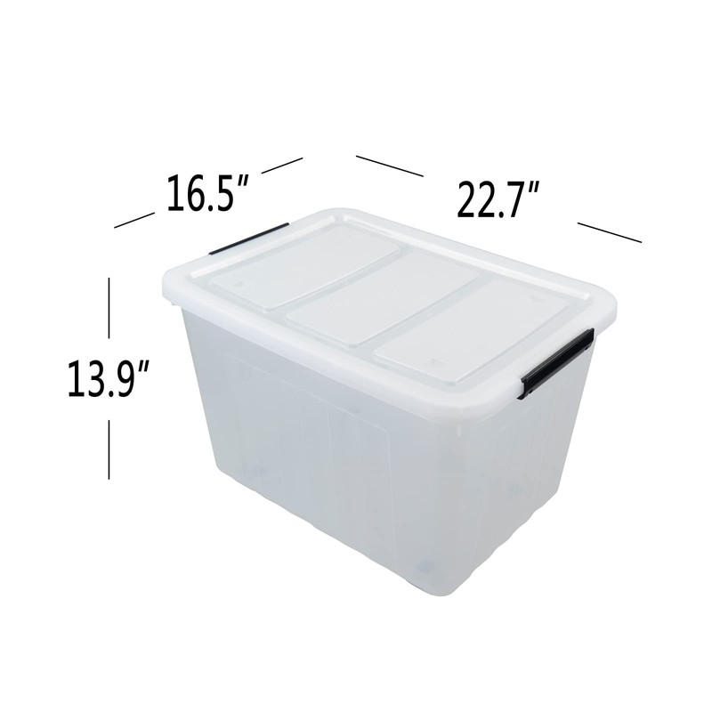 Yesdate 4-Pack Clear Large Plastic Storage Box with Wheels, 70