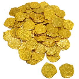 Yuizorty 100 Pcs Pirate Gold Coins, Buried Treasure Adventure Game Jewelry Favors Toys (100pcs Spanish Doubloons)