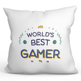 MUGFFINS GAMER Cushion Padding included - in English - World's Best - Funny gift - Pillow: cover and filling 15.7x15.7 inches