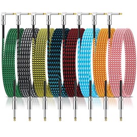 Rigibright Paquete de 8 cables para instrumentos de 10 pies – guitarra, bajo, teclado, micrófono y cable amplificador mezclador (8, multicolor, 10 pie