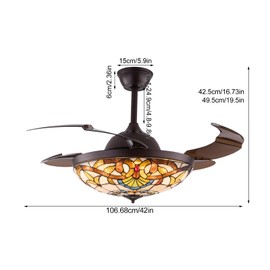 TdiriNar Fandelier Ceiling Fan with Light, 42 Inch Ceiling Fan Light Style Chandelier Fan Lamp w/Remote Fandelier, Vintage Retractable Blade LED Chandelier with 6-Speed Adjustable for Living Room