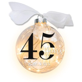 45th Wedding Anniversary Lighted Christmas Ornament with Timer, 45 Years as Mr & Mrs, Gift for Married Couple, Transparent Disc-Shaped with LED Fairy Lights, Battery Operated (45th Anniversary)