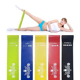 Fitness Resistance Bands- Resistance Bands, Set of 5, Latex, Exercise, Squats, Stretching, Home Fitness, Strength Training, Physical Therapy, Pilates, Flex Bands