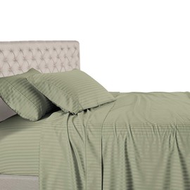 Royal Hotel Bedding Stripe Sheets - Top Split-King: Adjustable King Bed Sheets - 4PC Bed Sheet Set - 100% Cotton - 600 Thread Count - Deep Pocket, Top Split King, Sage
