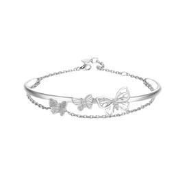fdsmall Bracelet for Women Boho Adjustable Silver Hollow Butterfly Layered Stacking Link Chain Bracelets Jewelry Gift for Lady Women and Girls (01)