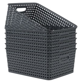 Guankan 6-Pack Plastic Weave Storage Basket Organizer, Plastic Kitchen Cupboard Storage Baskets, Grey