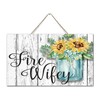 Inspirational Wooden Plaque Sign Sunflowers in Mason Jar Retro Wood