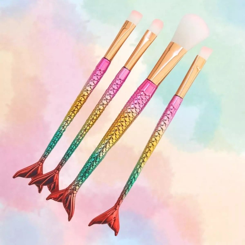 Mafab Set 4 Brochas Cola Sirena Tornasol Y Estuche Limpia