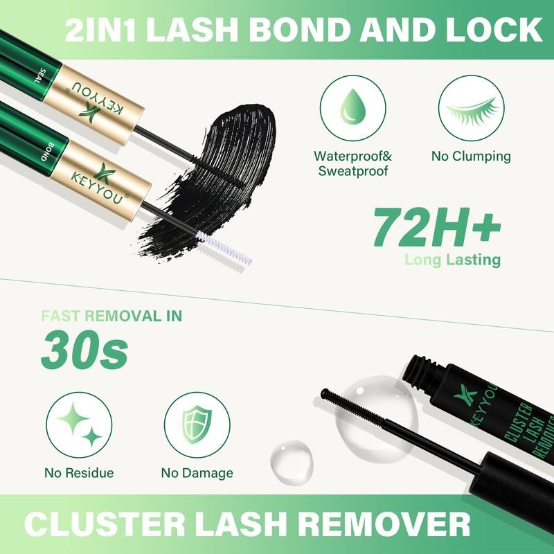 KEYYOU DIY Cluster Lashes Kit Volume Waterproof Long-Lasting Lash Extension