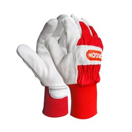 Oregon Fabric & Leather Work Gloves, Stretch Leather Gloves with Stretch Wrist, Indoor & Outdoor PPE Gloves for Men & Women, Heavy Duty Gardening Gloves & DIY Hand Protection - One Size (L)