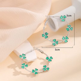 St Patrick's Day Earrings for Women,Green Rhinestone Irish Shamrock Hoop Earrings Green Clover Crystal Opal Earrings Good Luck Womens St patrick's Day Outfit Holiday Jewelry (Silver)